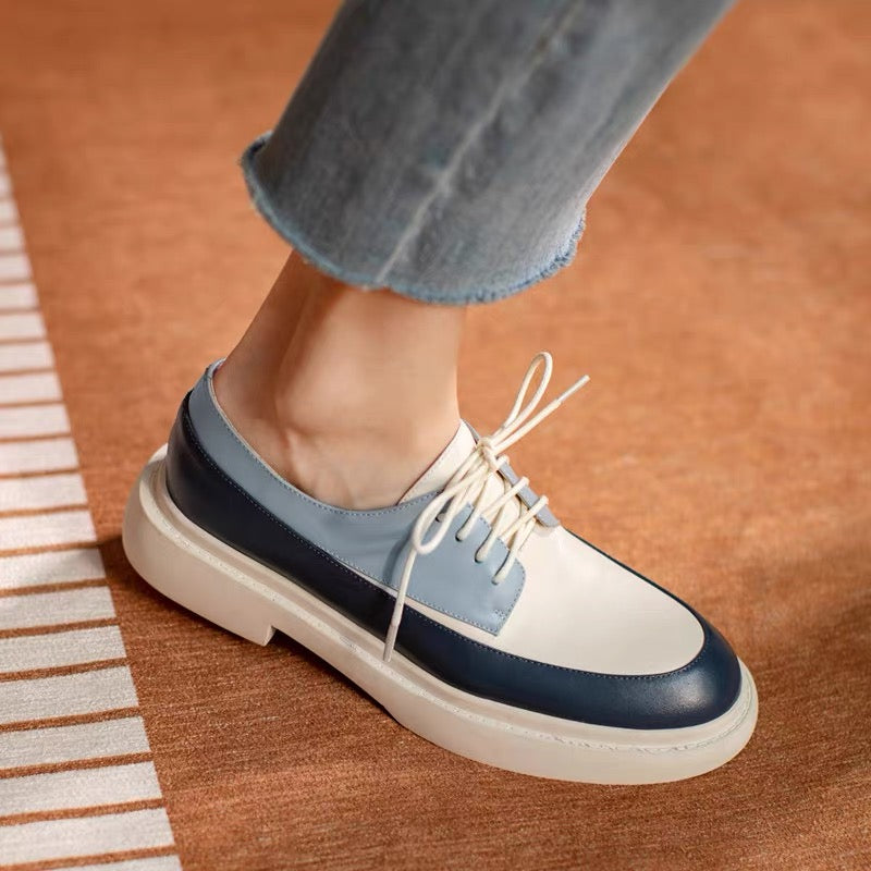 2025 Spring New Genuine Leather Thick-soled Lace-up