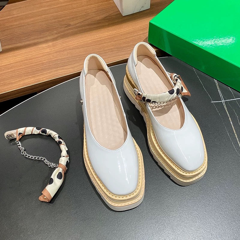 Genuine leather platform heel