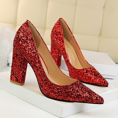 Glitter shinny block heel