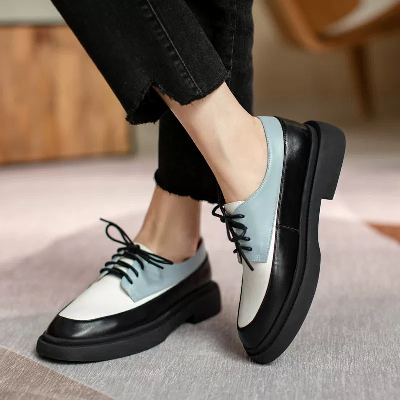 2025 Spring New Genuine Leather Thick-soled Lace-up