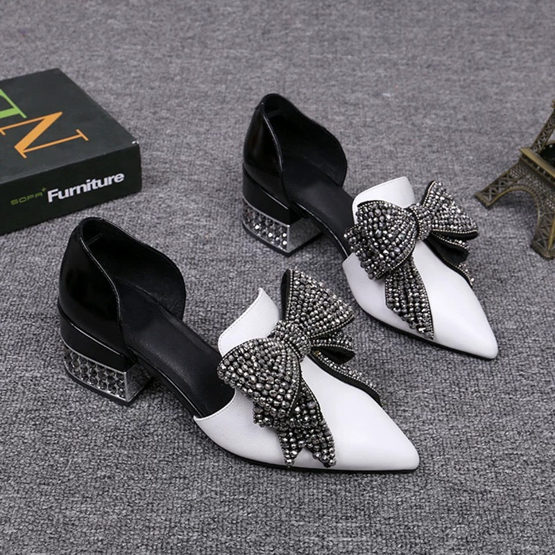 European station spring and summer new sandals for women bow rhinestone thick heels