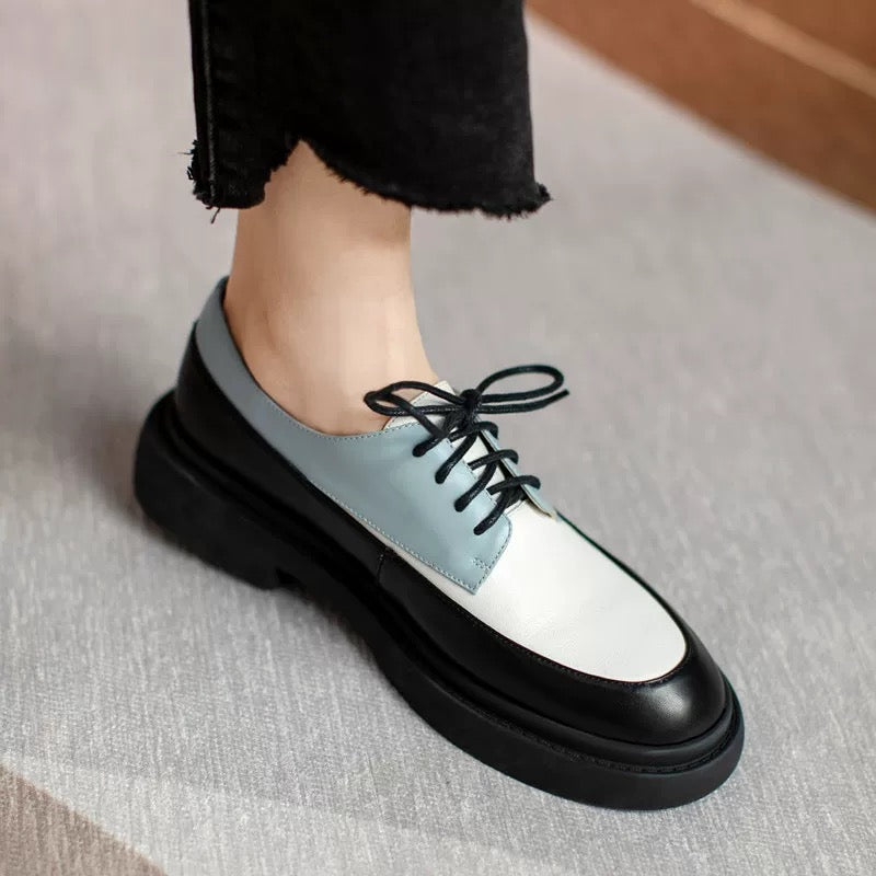 2025 Spring New Genuine Leather Thick-soled Lace-up