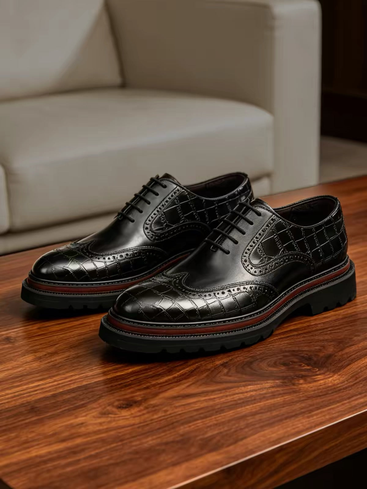 Crocodile-Embossed Brogue Shoes