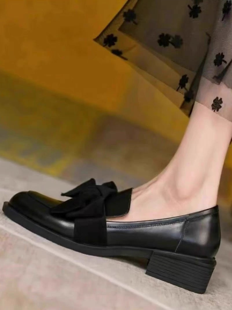 Bow tie genuine leather shoes