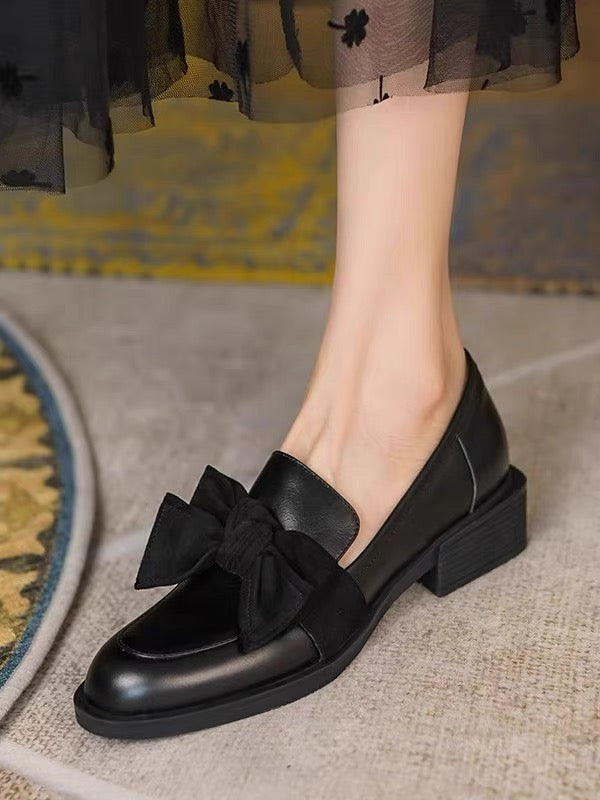 Bow tie genuine leather shoes