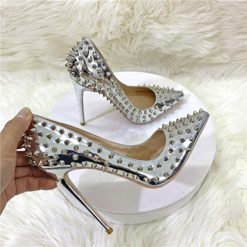 Silver spike heel