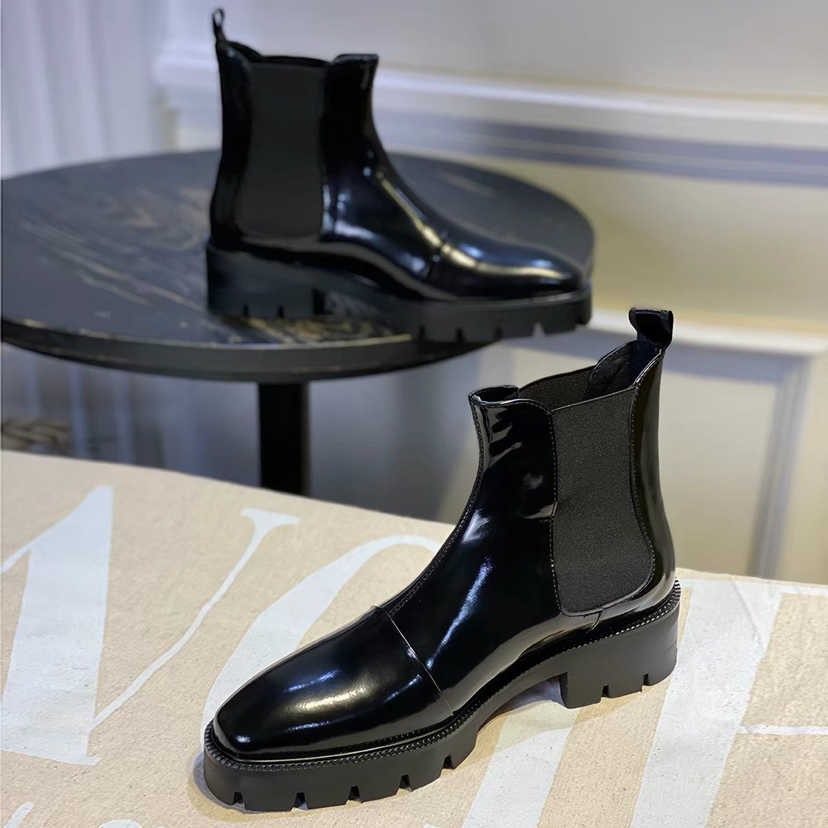 Black leathered boots