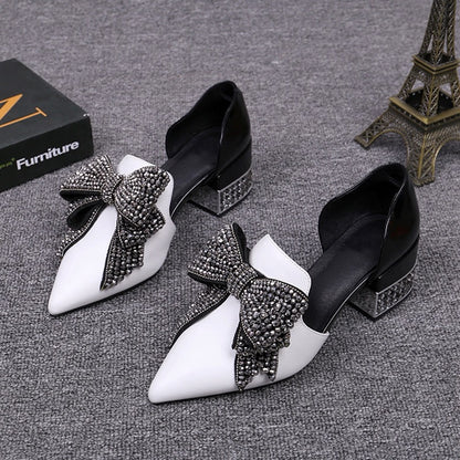 European station spring and summer new sandals for women bow rhinestone thick heels