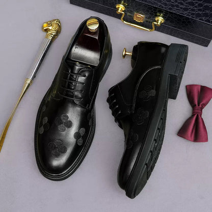 Royal Elegance Black Floral Embossed Derby Shoes