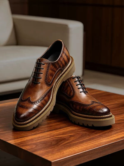 Crocodile-Embossed Brogue Shoes
