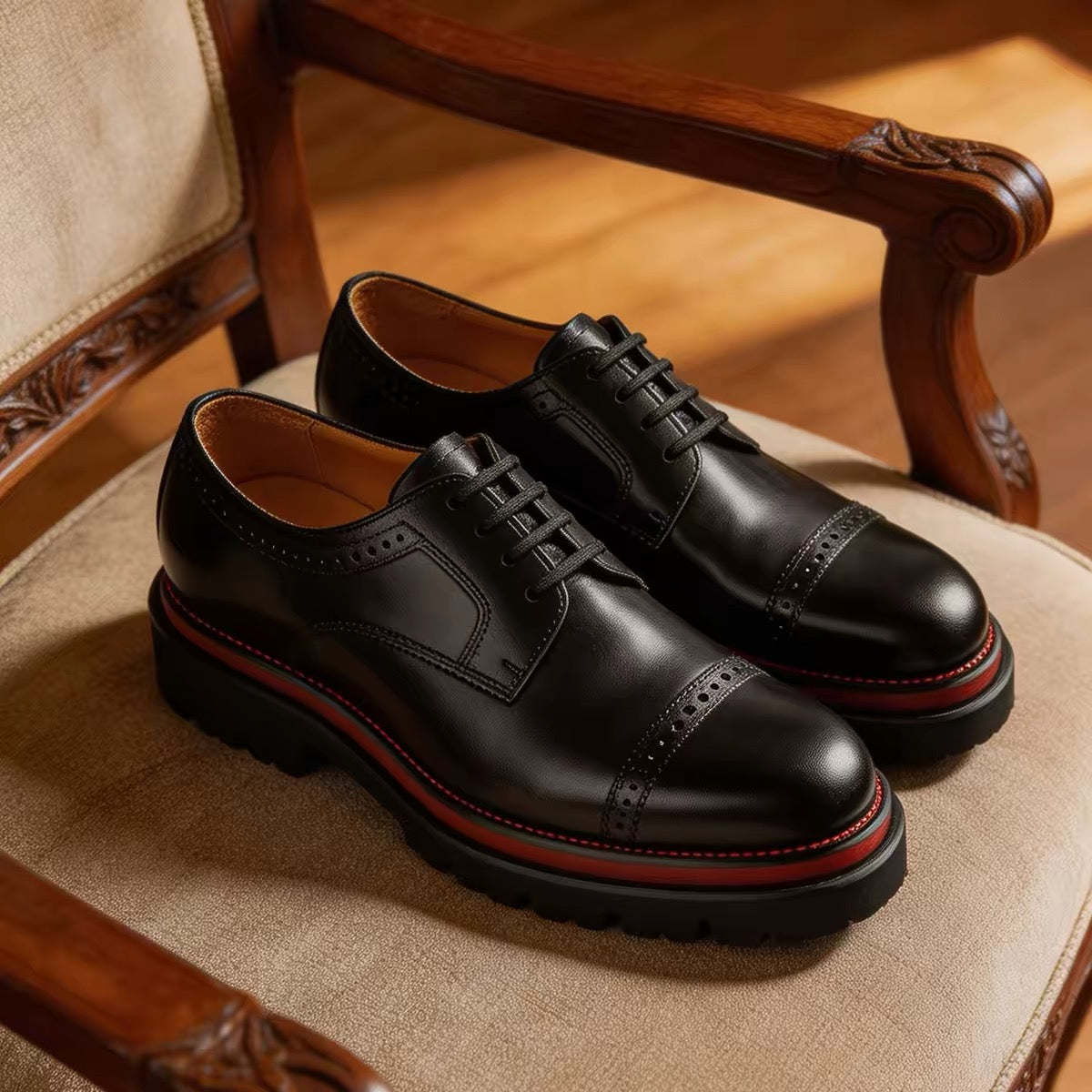 Royal Executive Black & Red Brogue Shoes