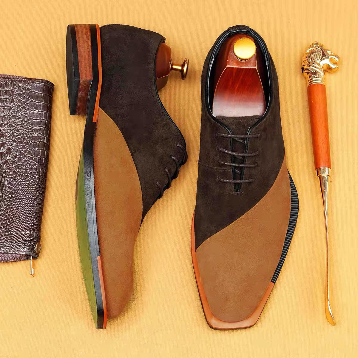 Two-Tone Suede Derby Shoes
