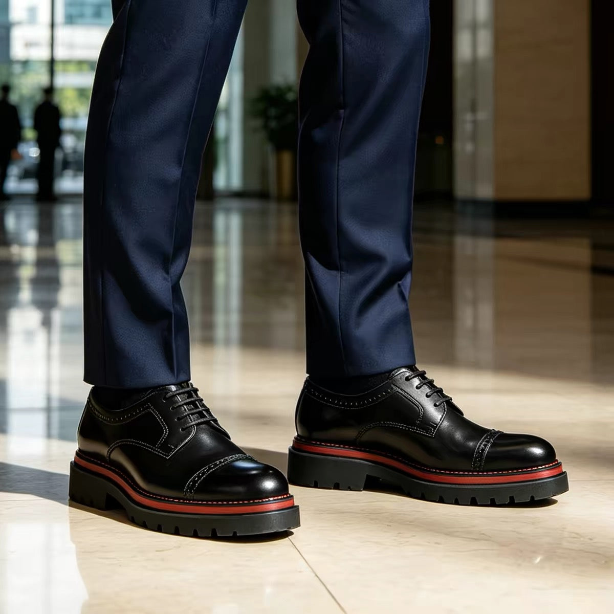 Royal Executive Black & Red Brogue Shoes