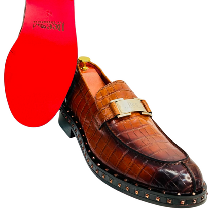 Brown Studded Loafers