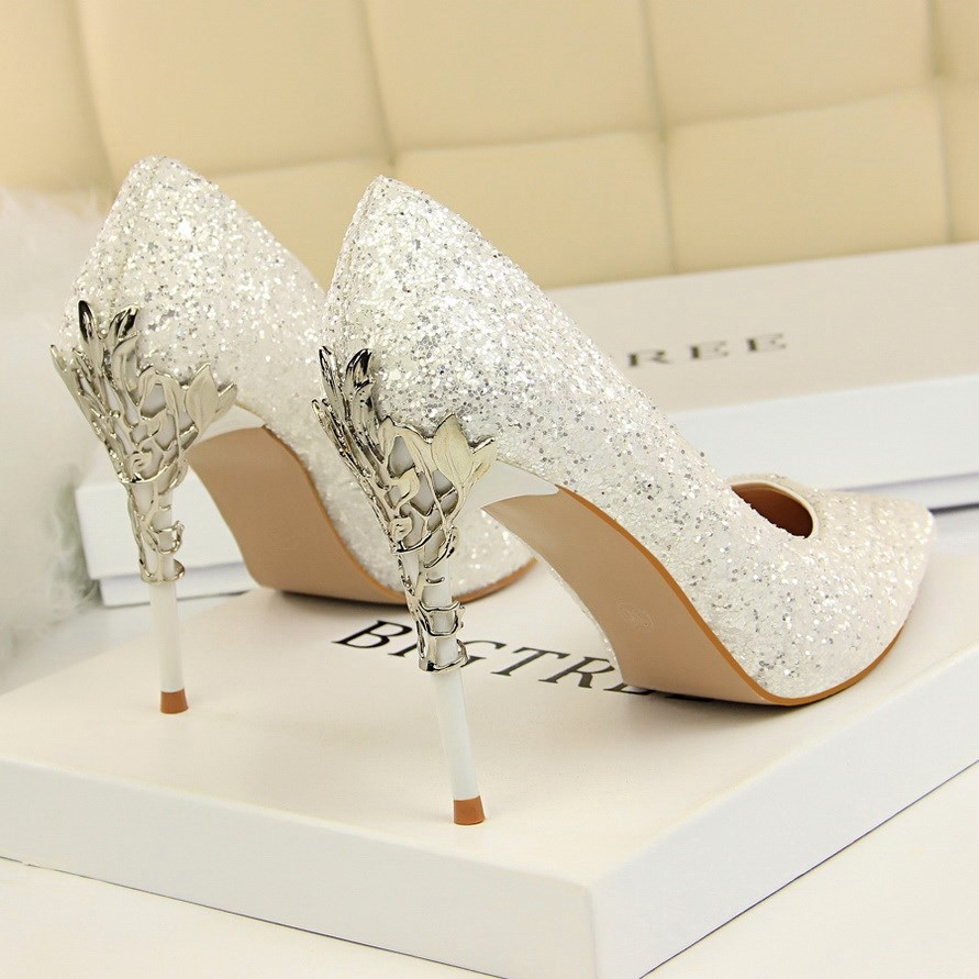 White bridal glitters shoes