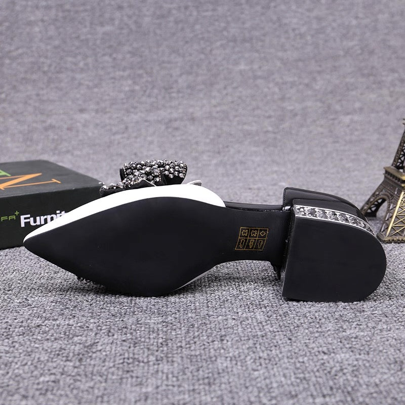European station spring and summer new sandals for women bow rhinestone thick heels