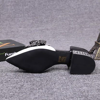 European station spring and summer new sandals for women bow rhinestone thick heels