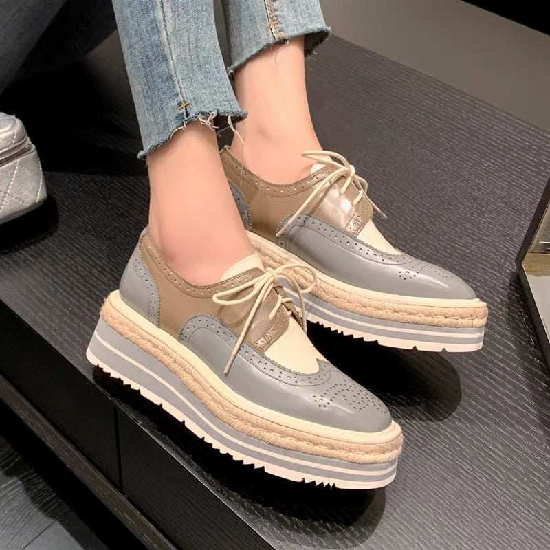 Platform genuine leather shoes